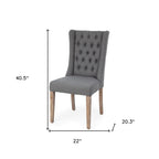 Tufted Cream and Brown Upholstered Linen Wing Back Dining Side Chair