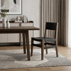Black And Brown Metal and Wood Open Back Dining Side Chair