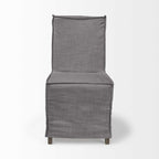 Set Of Two Gray And Brown Slipcovered Wood Parsons Chairs