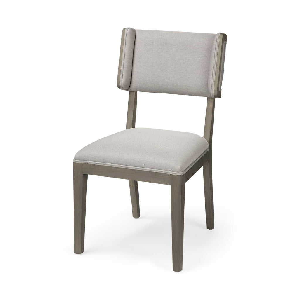 Set Of Two Light Gray And Brown Upholstered Fabric Open Back Side Chairs