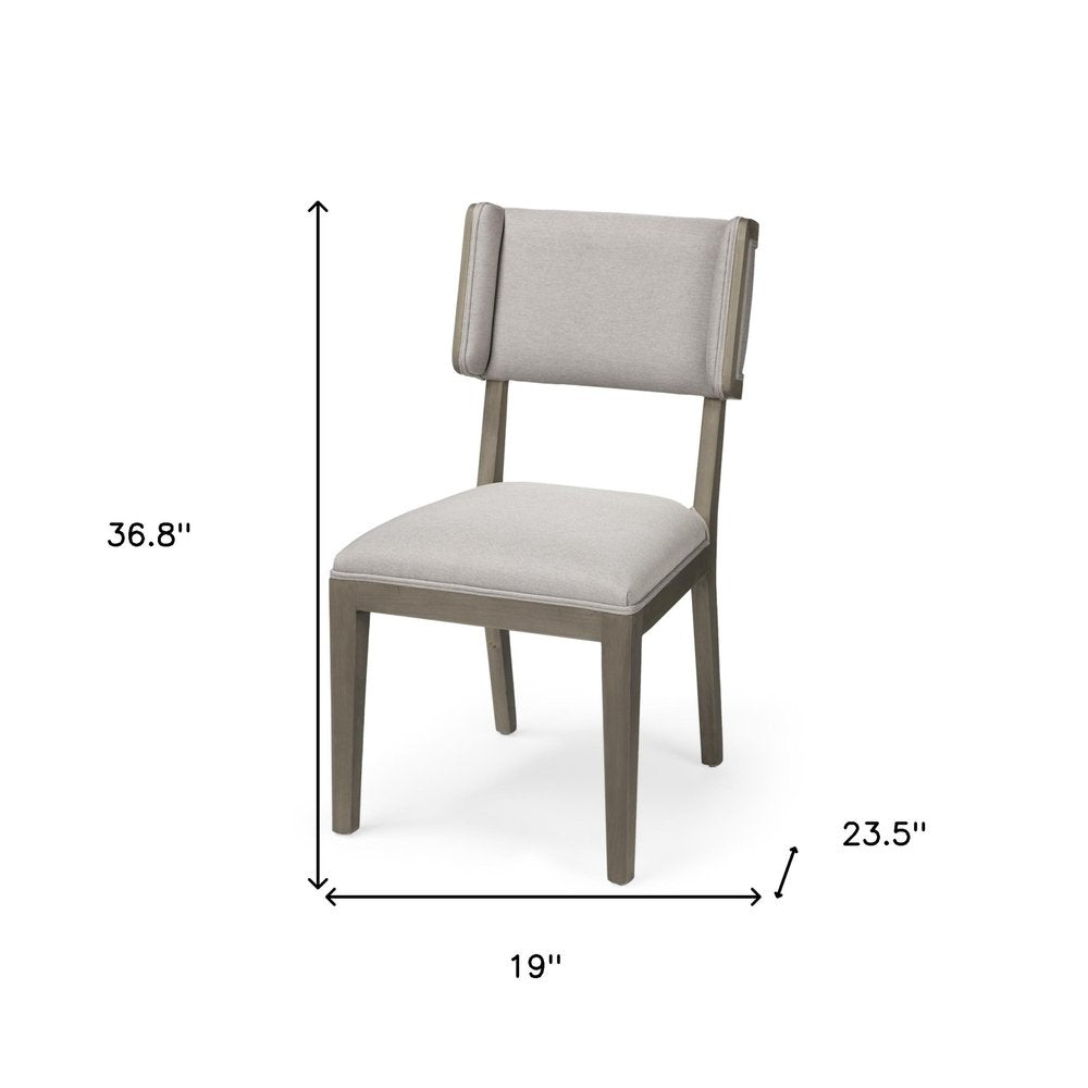 Set Of Two Light Gray And Brown Upholstered Fabric Open Back Side Chairs