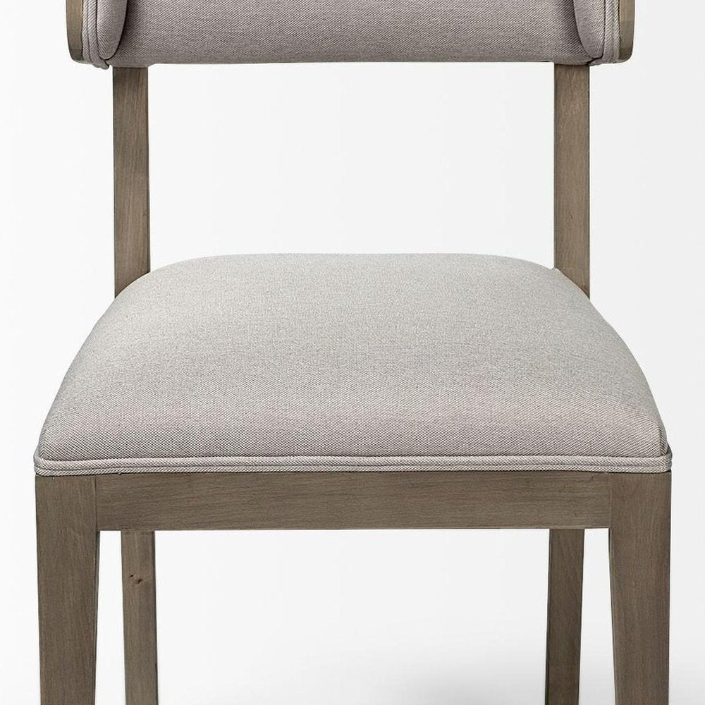 Set Of Two Light Gray And Brown Upholstered Fabric Open Back Side Chairs