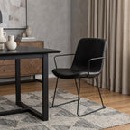 Black Upholstered Faux Leather Dining Arm Chair
