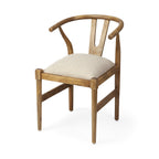 Beige And Brown Upholstered Fabric Wishbone Back