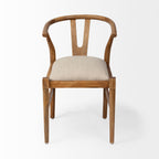 Beige And Brown Upholstered Fabric Wishbone Back
