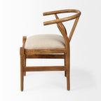 Beige And Brown Upholstered Fabric Wishbone Back