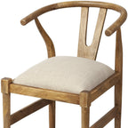 Beige And Brown Upholstered Fabric Wishbone Back