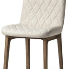 Set of Two Cream and Brown Fabric Dining Side Chairs