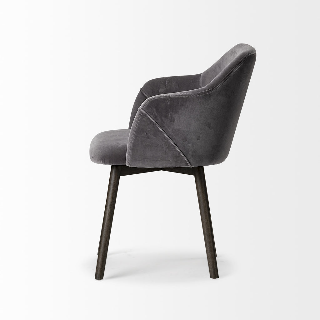 Cream and Brown Upholstered Fabric Dining Arm Chair