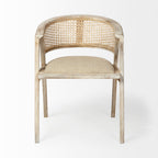 Beige And Gray Upholstered Linen Curved Back Dining Arm Chair