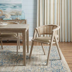 Beige And Gray Upholstered Linen Curved Back Dining Arm Chair