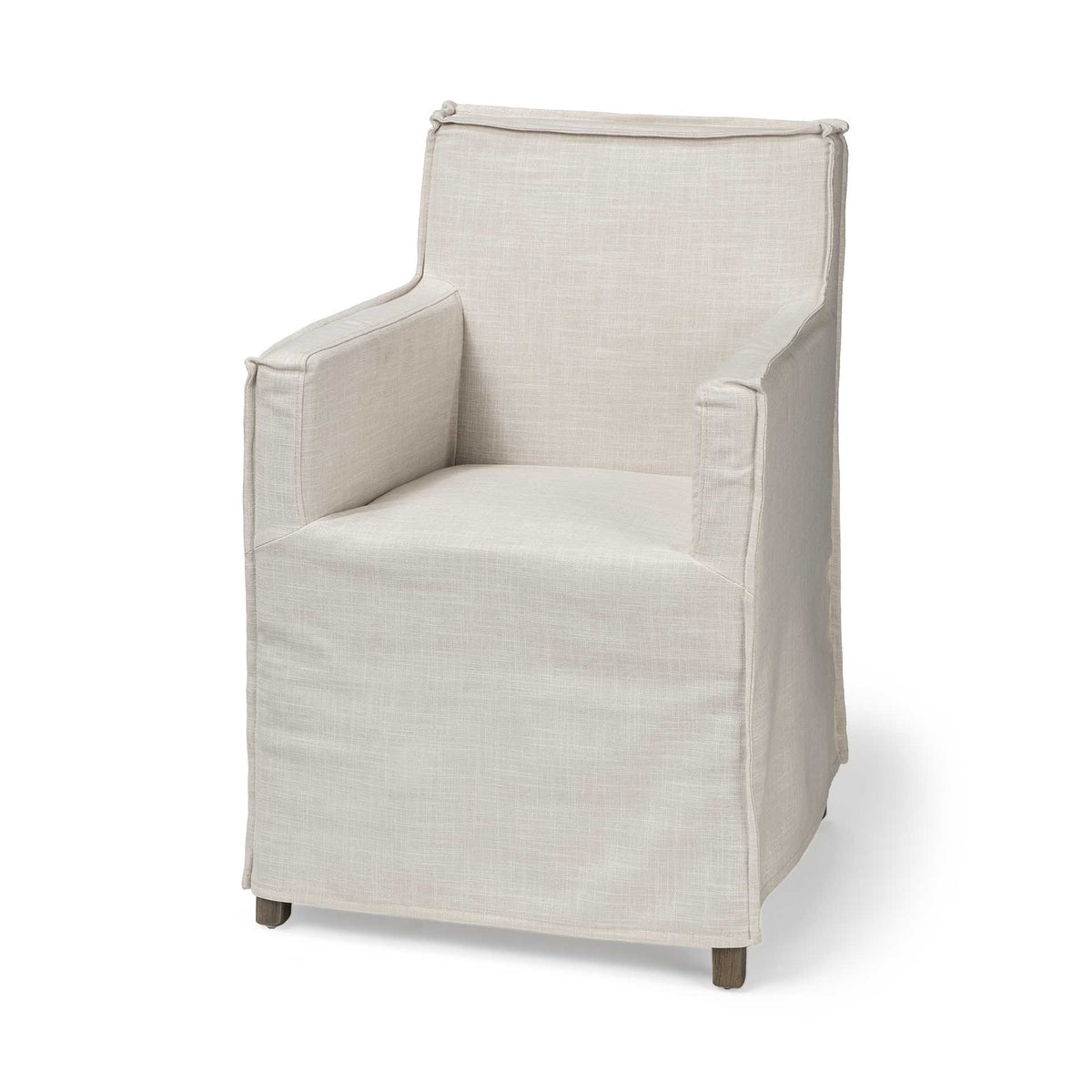 Set Of Two Gray And Brown Slipcovered Wood Parsons Chairs