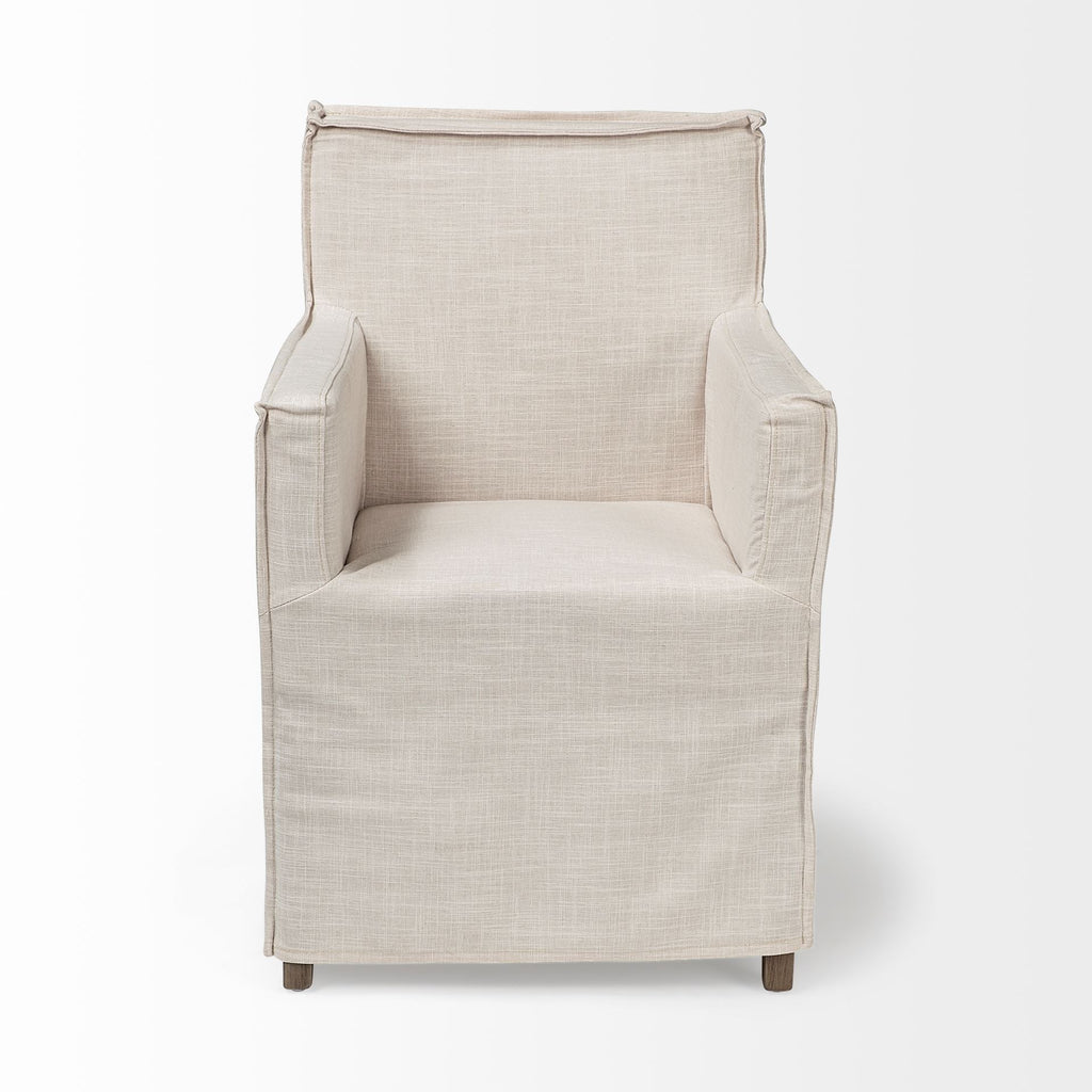 Set Of Two Gray And Brown Slipcovered Wood Parsons Chairs
