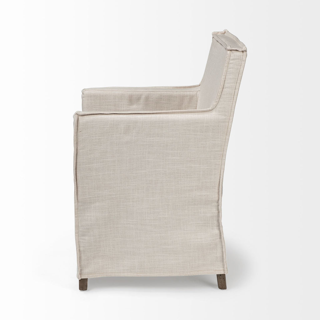 Set Of Two Gray And Brown Slipcovered Wood Parsons Chairs
