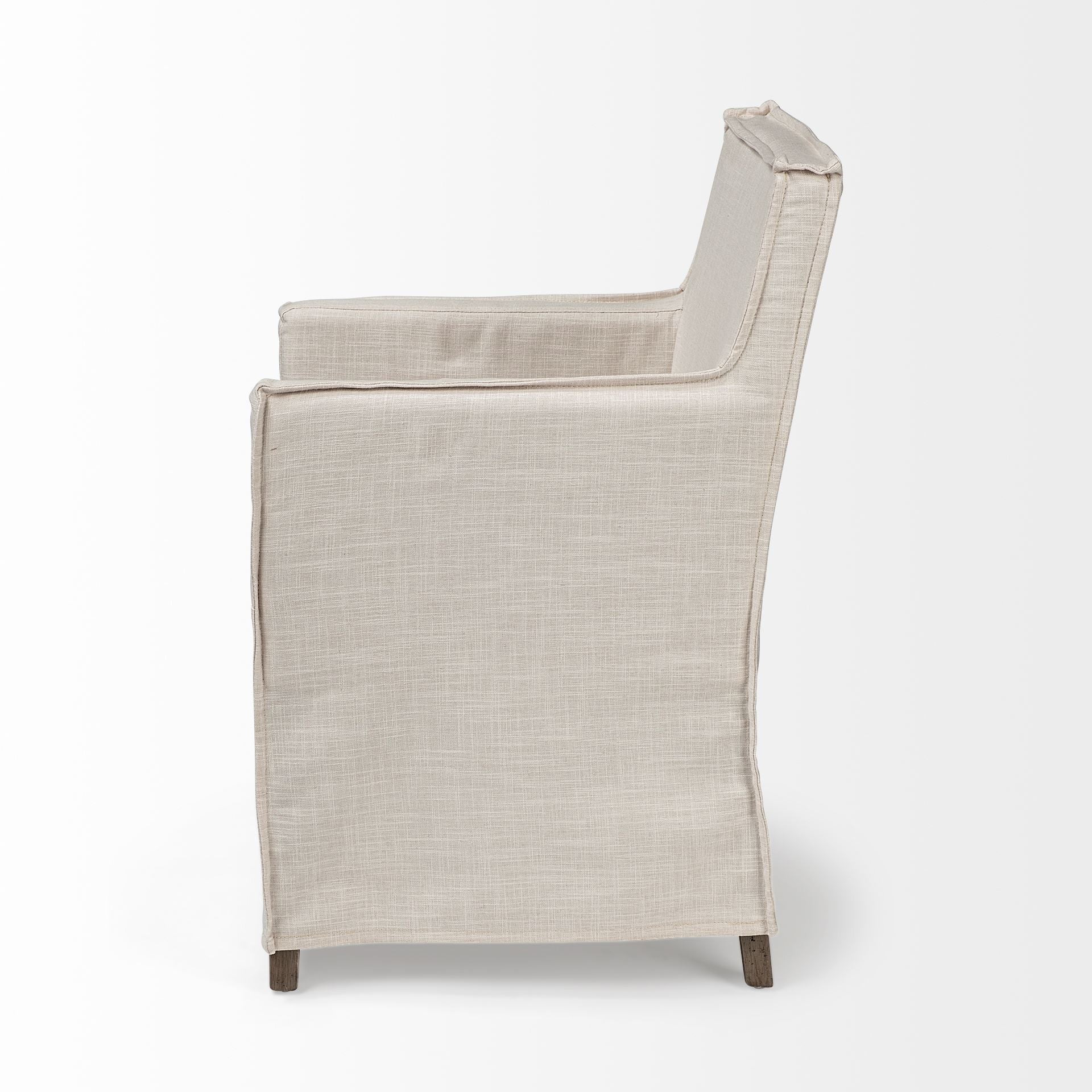 Set Of Two Gray And Brown Slipcovered Wood Parsons Chairs