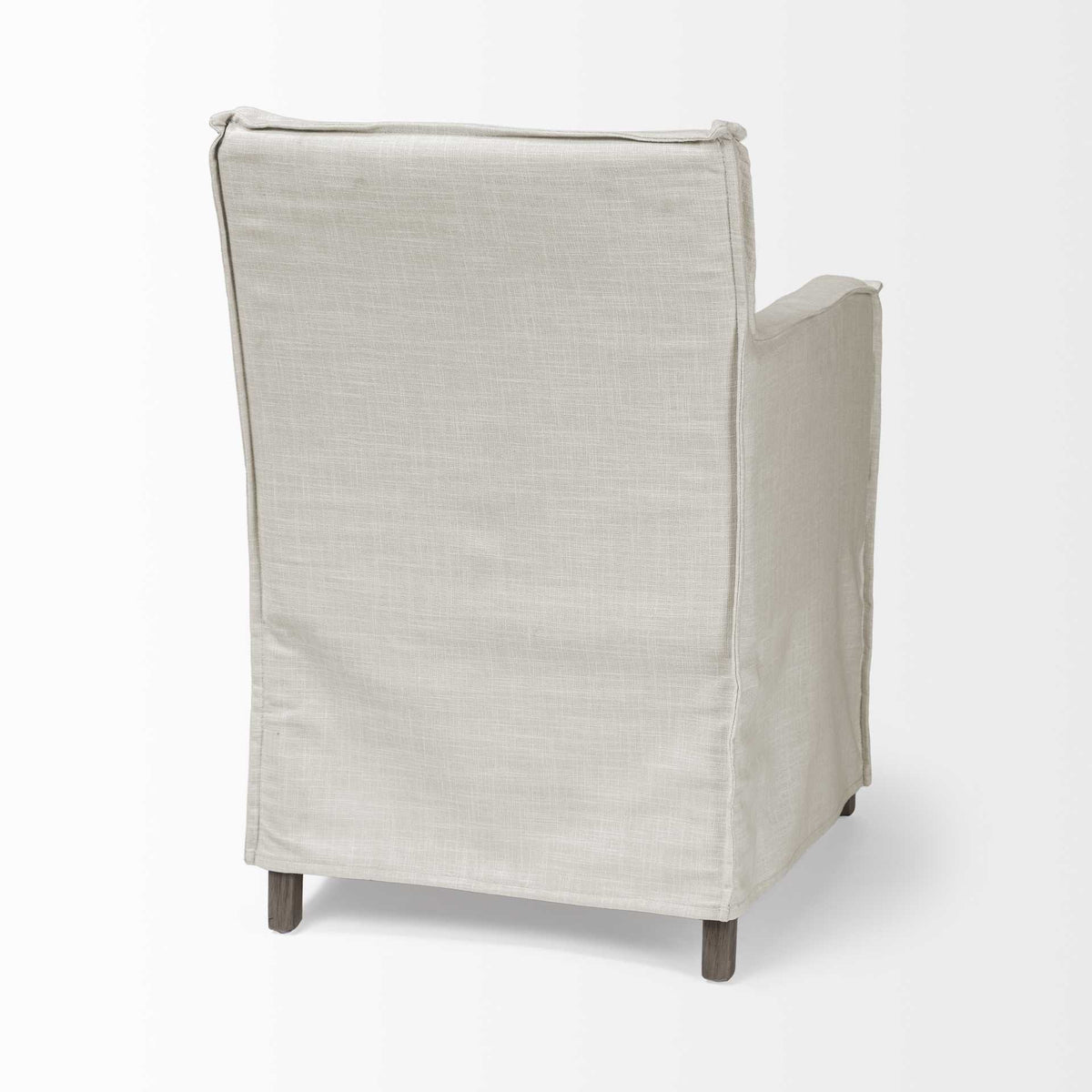 Set Of Two Gray And Brown Slipcovered Wood Parsons Chairs