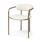 Set of Two Cream and Gold Fabric Open Back Dining Arm Chairs