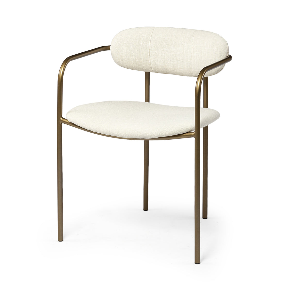 Set of Two Cream and Gold Fabric Open Back Dining Arm Chairs