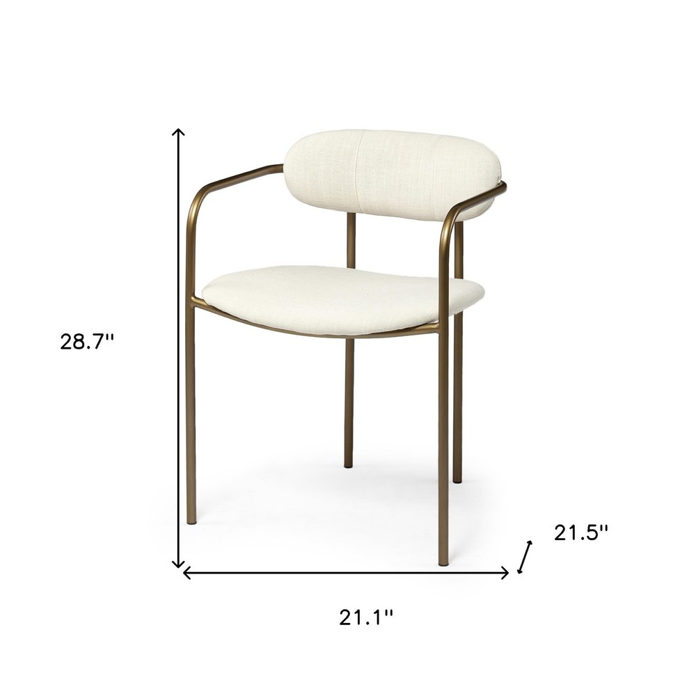 Set of Two Cream and Gold Fabric Open Back Dining Arm Chairs