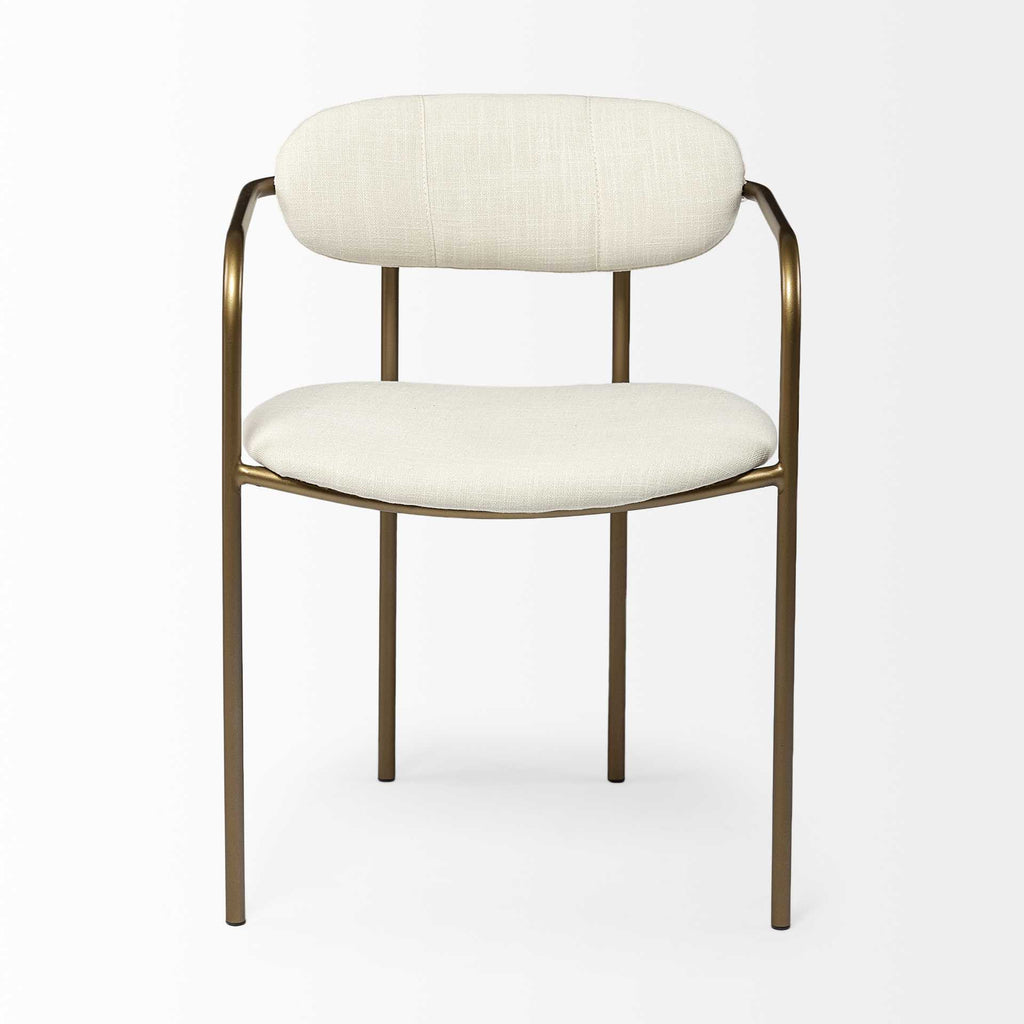 Set of Two Cream and Gold Fabric Open Back Dining Arm Chairs