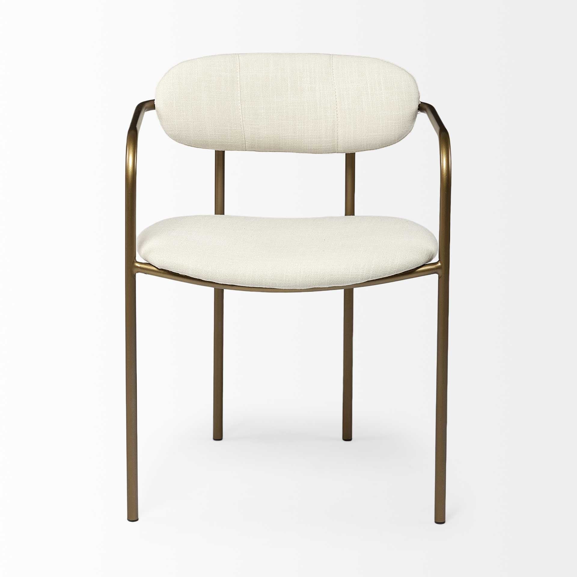 Set of Two Cream and Gold Fabric Open Back Dining Arm Chairs