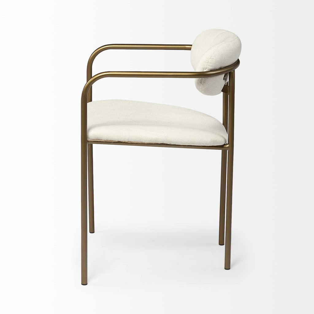 Set of Two Cream and Gold Fabric Open Back Dining Arm Chairs