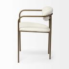 Set of Two Cream and Gold Fabric Open Back Dining Arm Chairs