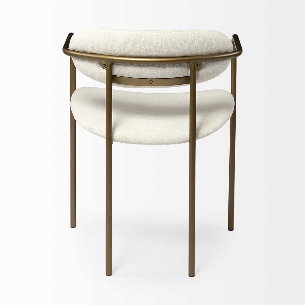 Set of Two Cream and Gold Fabric Open Back Dining Arm Chairs