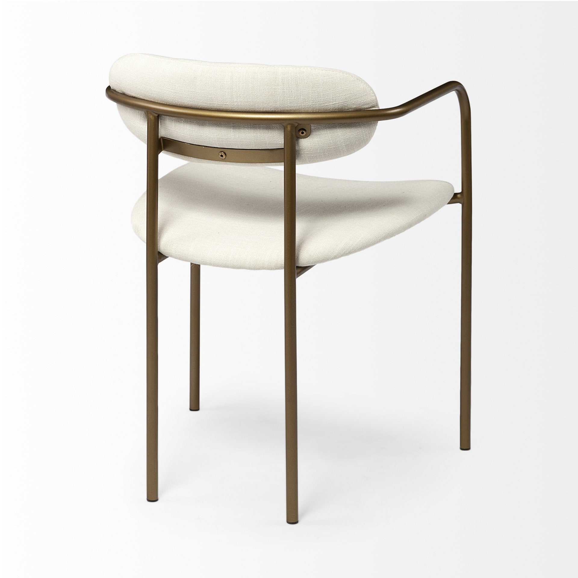 Set of Two Cream and Gold Fabric Open Back Dining Arm Chairs