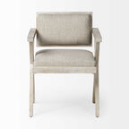 Cream And Brown Upholstered Fabric Open Back Dining Arm Chair