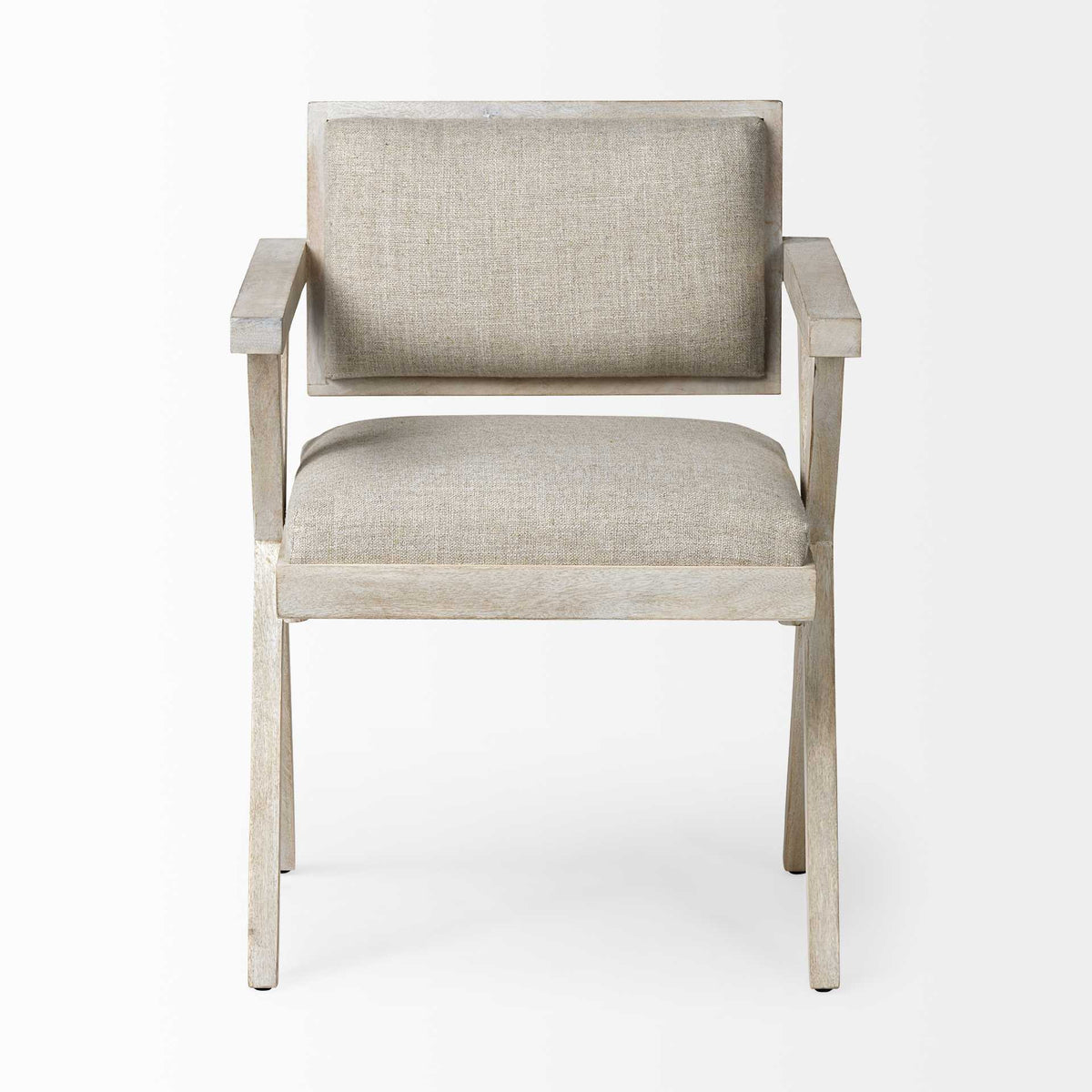 Cream And Brown Upholstered Fabric Open Back Dining Arm Chair