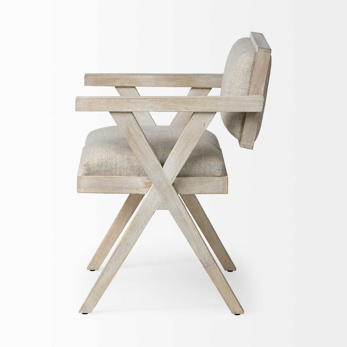 Cream And Brown Upholstered Fabric Open Back Dining Arm Chair