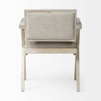 Cream And Brown Upholstered Fabric Open Back Dining Arm Chair