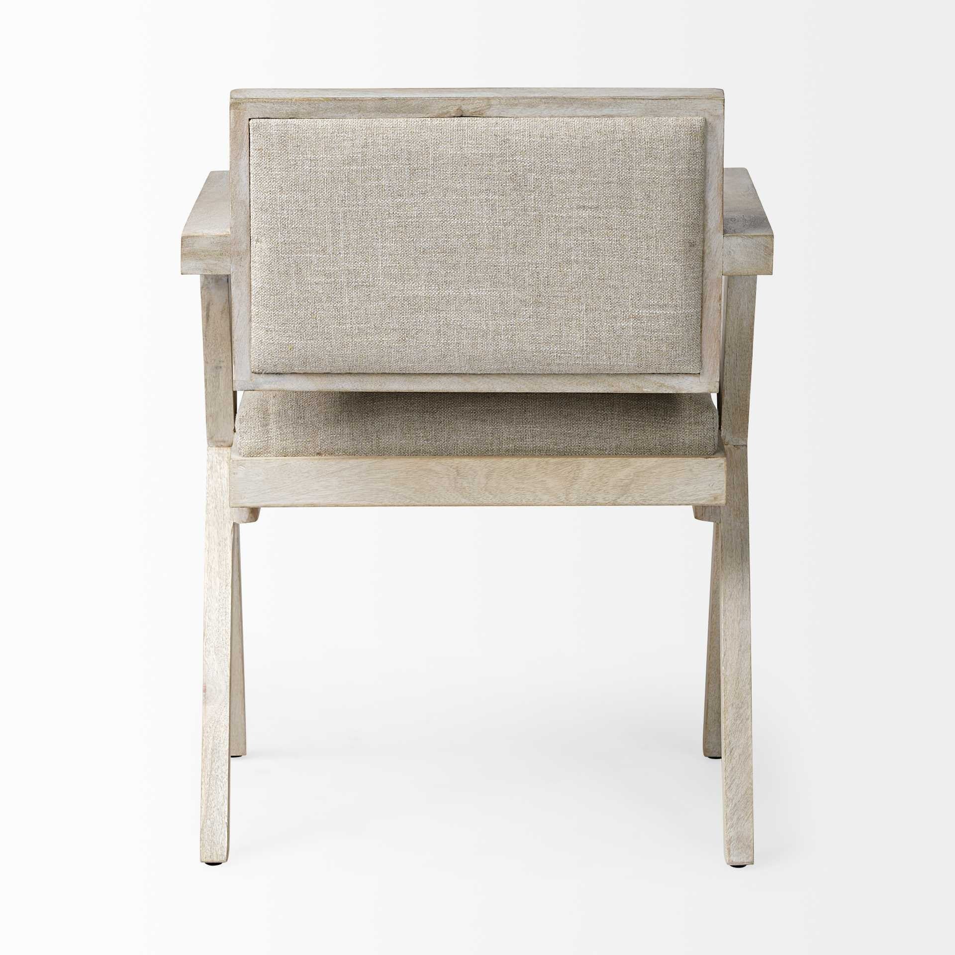 Cream And Brown Upholstered Fabric Open Back Dining Arm Chair