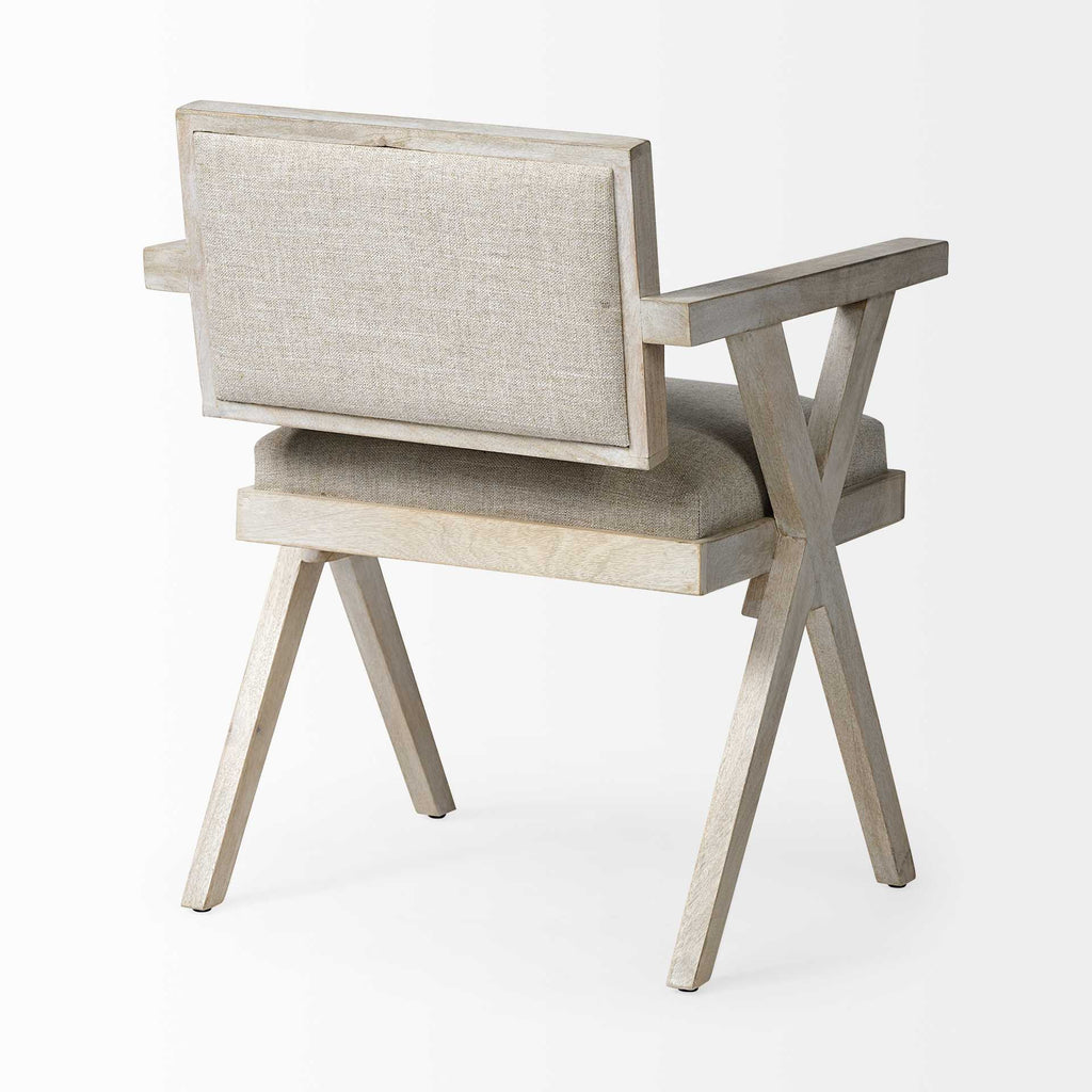 Cream And Brown Upholstered Fabric Open Back Dining Arm Chair
