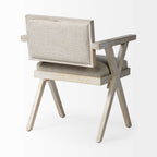 Cream And Brown Upholstered Fabric Open Back Dining Arm Chair