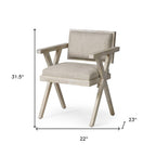 Cream And Brown Upholstered Fabric Open Back Dining Arm Chair