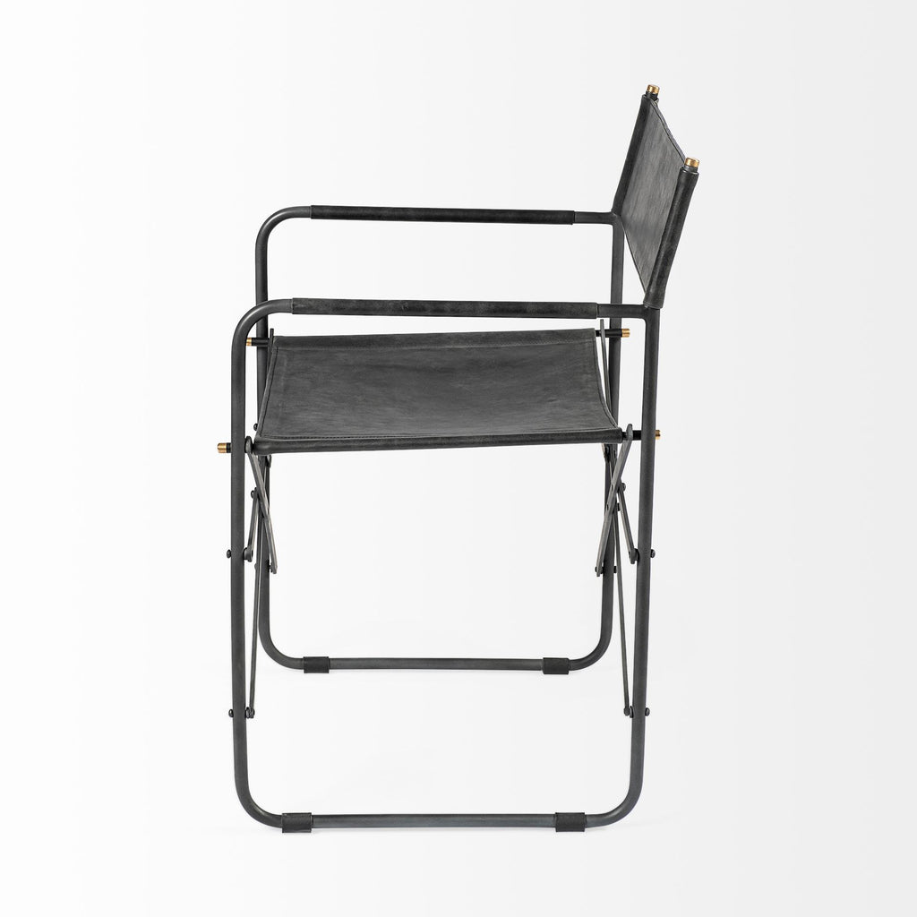 Black Leather Open Back Dining Arm Chair