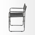 Black Leather Open Back Dining Arm Chair