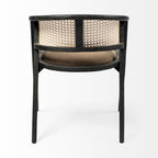 Beige And Gray Upholstered Linen Curved Back Dining Arm Chair