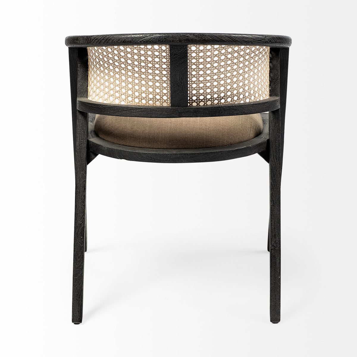 Beige And Gray Upholstered Linen Curved Back Dining Arm Chair