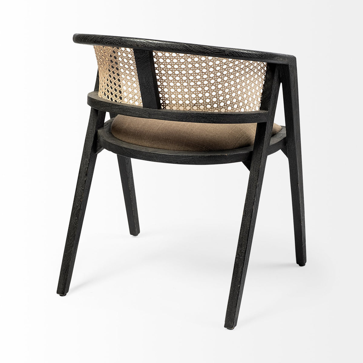 Beige And Gray Upholstered Linen Curved Back Dining Arm Chair