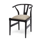 Beige And Brown Upholstered Fabric Wishbone Back