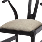 Beige And Brown Upholstered Fabric Wishbone Back