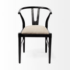 Beige And Brown Upholstered Fabric Wishbone Back