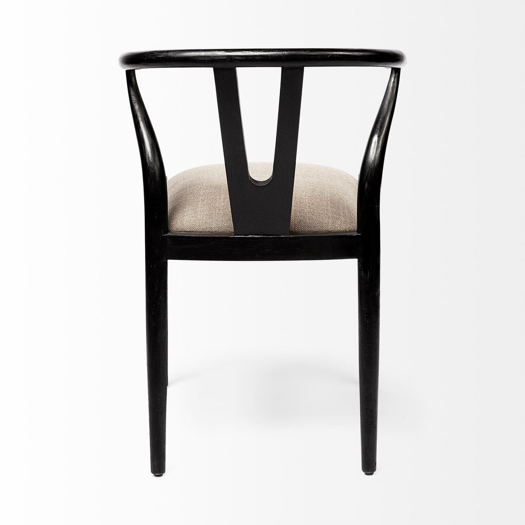 Beige And Brown Upholstered Fabric Wishbone Back