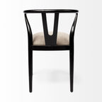 Beige And Brown Upholstered Fabric Wishbone Back