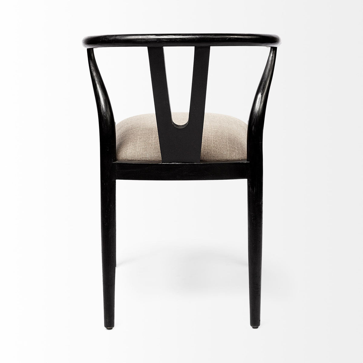 Beige And Brown Upholstered Fabric Wishbone Back