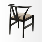 Beige And Brown Upholstered Fabric Wishbone Back