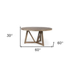 60" Brown Rounded Solid Wood Pedestal Base Dining Table